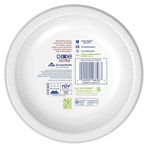 Dixie Ultra، أوعية ورقية كبيرة، 20 أونصة، 25 قطعة، آمنة للاستخدام في الميكروويف، قابلة للتحلل، أوعية للاستعمال مرة واحدة رائعة لوجبات الإفطار والغداء والعشاء in Kuwait