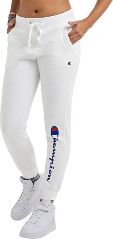 Champion, Powerblend, Fleece Joggers, Comfortable Pants for Women, 29" (Plus, White Script, X-Large in Saudi Arabia