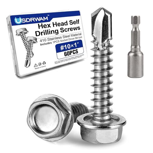 60Pcs #10×3/4" Self Tapping Screws for Metal, 410 Stainless Steel Hex Washer Head Sheet Metal Screw in Kuwait