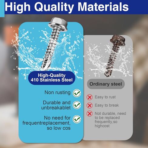 60Pcs #10×3/4" Self Tapping Screws for Metal, 410 Stainless Steel Hex Washer Head Sheet Metal Screw in Kuwait