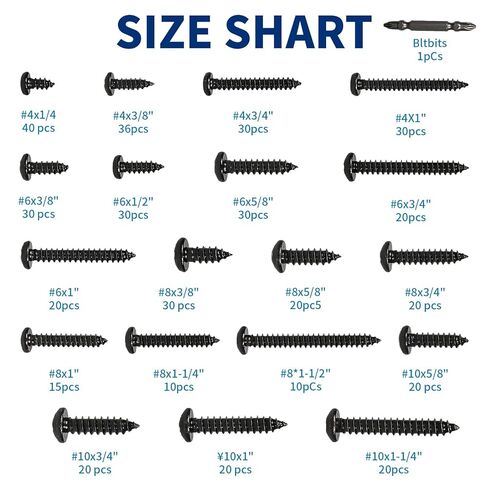 304 Stainless Steel Screws Assortment Kit, 450 pcs,Black Phillips Pan Head Self-Tapping Screws, Assorted Screws, Black Screw Set（#4#6#8#10#） Drive Bit Included Wood in Kuwait