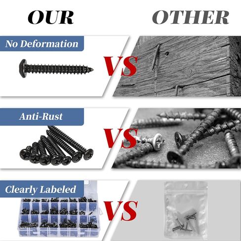 304 Stainless Steel Screws Assortment Kit, 450 pcs,Black Phillips Pan Head Self-Tapping Screws, Assorted Screws, Black Screw Set（#4#6#8#10#） Drive Bit Included Wood in Kuwait