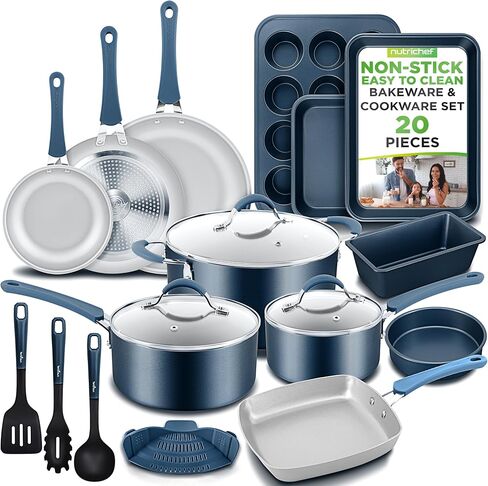 NutriChef 20-Piece Pots and Pans Set Non Stick – Induction Cookware Set, PFAS-Free Nonstick Cookware for All Cooktops, Includes Bakeware & Kitchen Utensils in Saudi Arabia