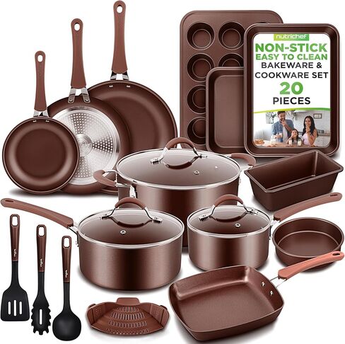 NutriChef 20-Piece Pots and Pans Set Non Stick – Induction Cookware Set, PFAS-Free Nonstick Cookware for All Cooktops, Includes Bakeware & Kitchen Utensils in Saudi Arabia