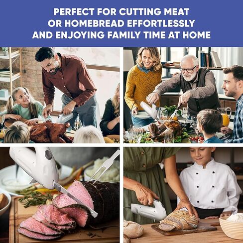 سكين كهربائي لتقطيع اللحوم والديك الرومي ونحت اللحوم والخبز والمزيد | مقبض مريح + 2 شفرات نحت ترددية من الفولاذ المقاوم للصدأ وشوكة تقديم متضمنة، وسلك بطول 6 أقدام in Kuwait