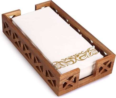 Acacia Wood Napkin Holder for Bathroom - Wooden Guest Towel Holder for Dining Table, Kitchen, Cocktail, Decor, Rustic Farmhouse, Bar, Party, Paper - Modern Disposable Hand Towel Holders, 9.5" X 5.5" in Kuwait