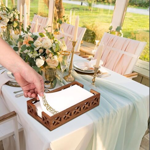 Acacia Wood Napkin Holder for Bathroom - Wooden Guest Towel Holder for Dining Table, Kitchen, Cocktail, Decor, Rustic Farmhouse, Bar, Party, Paper - Modern Disposable Hand Towel Holders, 9.5" X 5.5" in Kuwait