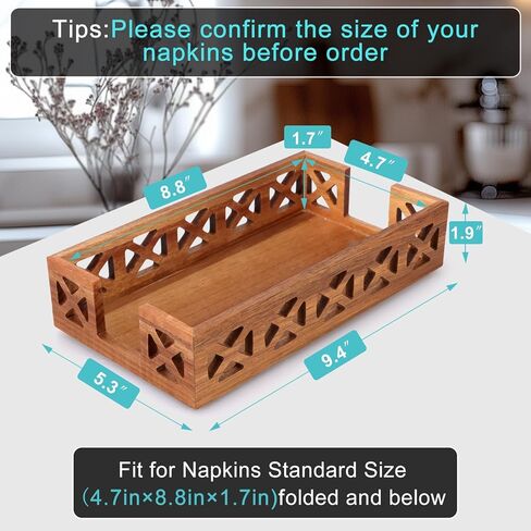 Acacia Wood Napkin Holder for Bathroom - Wooden Guest Towel Holder for Dining Table, Kitchen, Cocktail, Decor, Rustic Farmhouse, Bar, Party, Paper - Modern Disposable Hand Towel Holders, 9.5" X 5.5" in Kuwait