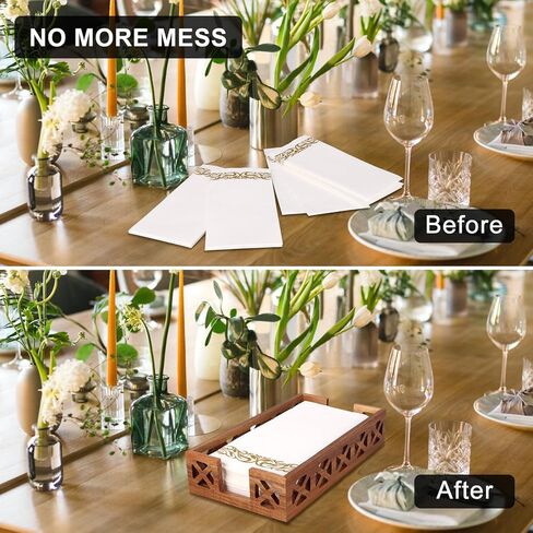 Acacia Wood Napkin Holder for Bathroom - Wooden Guest Towel Holder for Dining Table, Kitchen, Cocktail, Decor, Rustic Farmhouse, Bar, Party, Paper - Modern Disposable Hand Towel Holders, 9.5" X 5.5" in Kuwait