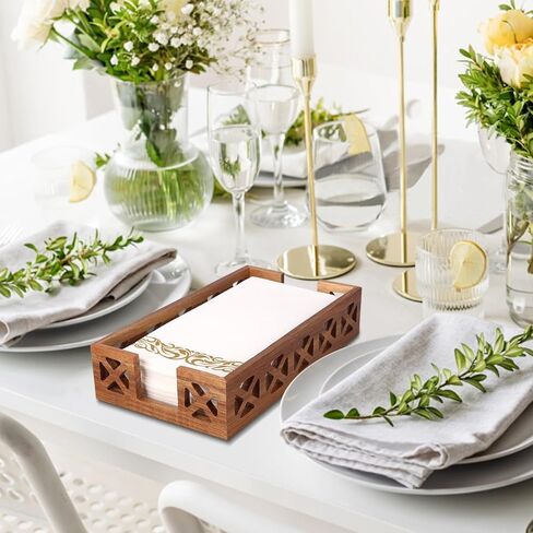 Acacia Wood Napkin Holder for Bathroom - Wooden Guest Towel Holder for Dining Table, Kitchen, Cocktail, Decor, Rustic Farmhouse, Bar, Party, Paper - Modern Disposable Hand Towel Holders, 9.5" X 5.5" in Kuwait