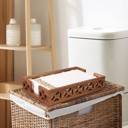 Acacia Wood Napkin Holder for Bathroom - Wooden Guest Towel Holder for Dining Table, Kitchen, Cocktail, Decor, Rustic Farmhouse, Bar, Party, Paper - Modern Disposable Hand Towel Holders, 9.5" X 5.5" in Kuwait