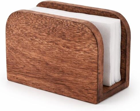 حامل مناديل خشب المانجو الفاخر للطاولة، حامل مناديل ورقية خشبية ريفية منتصبة وموزع تخزين منظم للمطبخ وغرفة الطعام والحفلات والمقهى وديكور المنزل، 5.5 × 2.5 × 4 بوصة in Kuwait