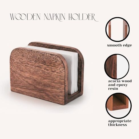 حامل مناديل خشب المانجو الفاخر للطاولة، حامل مناديل ورقية خشبية ريفية منتصبة وموزع تخزين منظم للمطبخ وغرفة الطعام والحفلات والمقهى وديكور المنزل، 5.5 × 2.5 × 4 بوصة in Kuwait