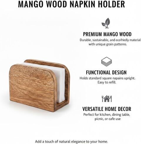 حامل مناديل خشب المانجو الفاخر للطاولة، حامل مناديل ورقية خشبية ريفية منتصبة وموزع تخزين منظم للمطبخ وغرفة الطعام والحفلات والمقهى وديكور المنزل، 5.5 × 2.5 × 4 بوصة in Kuwait