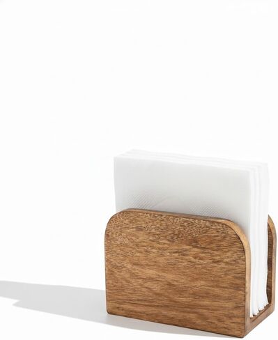 حامل مناديل خشب المانجو الفاخر للطاولة، حامل مناديل ورقية خشبية ريفية منتصبة وموزع تخزين منظم للمطبخ وغرفة الطعام والحفلات والمقهى وديكور المنزل، 5.5 × 2.5 × 4 بوصة in Kuwait