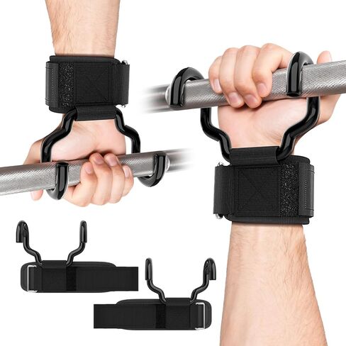Weight Lifting Hooks(Pair), Wrist Straps for Weightlifting, Adjustable Strap Hand Grips with Thick Wrist Padding, Weightlifting Hooks for Pull-Ups, Deadlifts, Strength Training&Gym Workout, Men and Women in Kuwait