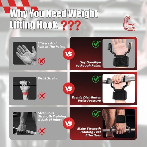 Weight Lifting Hooks(Pair), Wrist Straps for Weightlifting, Adjustable Strap Hand Grips with Thick Wrist Padding, Weightlifting Hooks for Pull-Ups, Deadlifts, Strength Training&Gym Workout, Men and Women in Kuwait