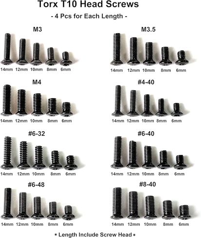 طقم براغي ريد دوت، M3، M3.5، M4، #4-40، #6-40، #8-40، #6-32، #6-48 12.9G براغي توركس ذات رأس بيضاوي، 4 قطع لكل منها 6 مم/8 مم/10 مم/12 مم/14 مم للألواح والتركيبات والصيانة in Kuwait