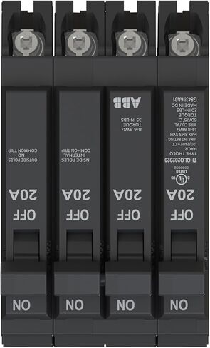 قاطع دائرة رباعي ABB Q-Line® THQLQ202020 • تكوين 20A/1P، 20A/2P، 20A/1P • 120/240 VAC • تصنيف مقاطعة 10 kAIC • قاطع توصيل مغناطيسي حراري لمراكز التحميل in Saudi Arabia