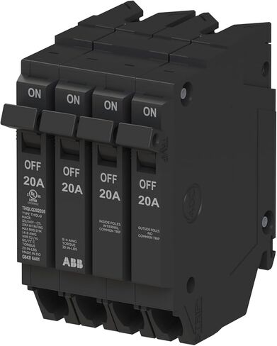 قاطع دائرة رباعي ABB Q-Line® THQLQ202020 • تكوين 20A/1P، 20A/2P، 20A/1P • 120/240 VAC • تصنيف مقاطعة 10 kAIC • قاطع توصيل مغناطيسي حراري لمراكز التحميل in Saudi Arabia
