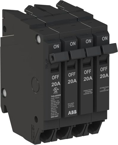 قاطع دائرة رباعي ABB Q-Line® THQLQ202020 • تكوين 20A/1P، 20A/2P، 20A/1P • 120/240 VAC • تصنيف مقاطعة 10 kAIC • قاطع توصيل مغناطيسي حراري لمراكز التحميل in Saudi Arabia