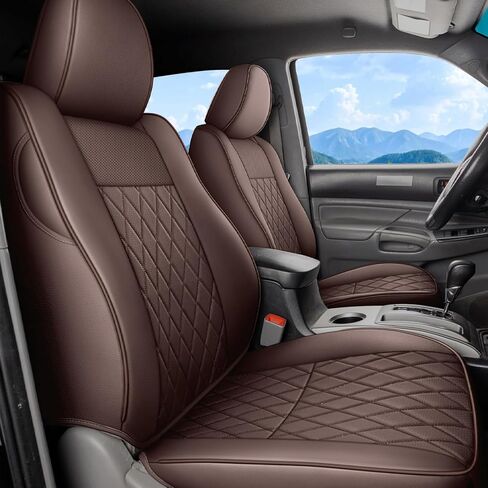 Coverado Tacoma Seat Covers Full Set, Faux Leather Seat Covers Custom Fit for 2005-2023 Toyota Tacoma Double/Crew Cab Base Prerunner SR5 Limited TRD Sport Interior Covers (Gray) in Kuwait