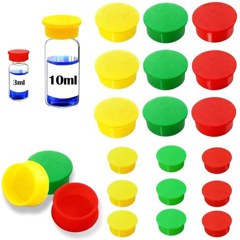 18-Pack Vial Protective Caps (3ml & 10ml) - Tight-Fitting Seal Lids for Secure Storage, Assorted 3 Colors Vial Caps Cover, Easy to Reusable (9 Pcs 3ml & 9 Psc 10ml) in Saudi Arabia