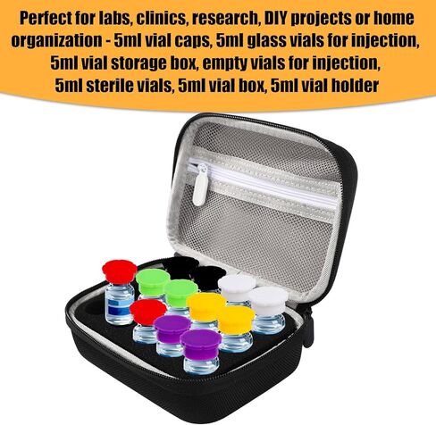 12 قطعة من أغطية قارورة زجاجية سعة 5 مل مع 64 قطعة من ملصقات الملصقات، أغطية أغطية قارورة واقية مقاومة للتسرب والغبار للمختبرات والعيادات وتنظيم المنزل (6 ألوان) in Kuwait