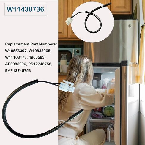 W11438736 مستشعر درجة حرارة الثلاجة الثرمستور متوافق مع Amana Maytag Whirlpool IKEA، يستبدل الموديلات W10556397 W10838965 W11108173 4960583 AP6985096 PS12745758 EAP12745758 in Kuwait