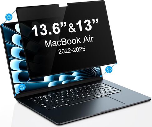 PYS NanoCling Privacy Screen for MacBook Air 13.6 Inch(2022-2024, M2, M3) - Reusable & Removable, 2Pcs Camera Cover Slide, Matte Finish, Case Friendly in Kuwait