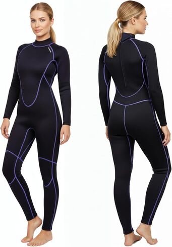 بدلة غطس للسيدات، بدلة غطس لكامل الجسم من النيوبرين 3 مم للمياه الباردة، بدلة غطس حرارية بأكمام طويلة وسحاب خلفي للسيدات للغوص والسباحة وركوب الأمواج والغطس in Kuwait