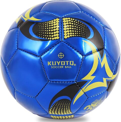 كرة قدم للأطفال من KUYOTQ مقاس 3، كرة تدريب ومطابقة من جلد TPU اللامع باللون الأزرق الذهبي للأطفال الشباب، بناء احترافي للاستخدام الداخلي والخارجي مع لمسة فائقة in Kuwait