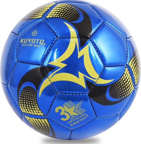 كرة قدم للأطفال من KUYOTQ مقاس 3، كرة تدريب ومطابقة من جلد TPU اللامع باللون الأزرق الذهبي للأطفال الشباب، بناء احترافي للاستخدام الداخلي والخارجي مع لمسة فائقة in Kuwait