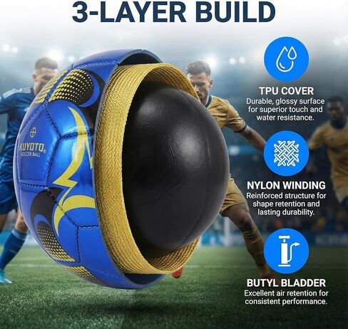 كرة قدم للأطفال من KUYOTQ مقاس 3، كرة تدريب ومطابقة من جلد TPU اللامع باللون الأزرق الذهبي للأطفال الشباب، بناء احترافي للاستخدام الداخلي والخارجي مع لمسة فائقة in Kuwait