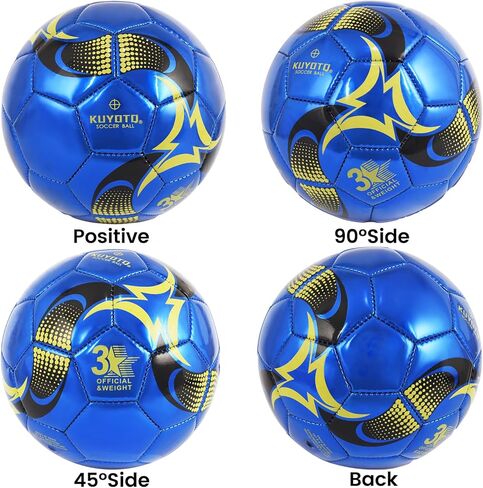 كرة قدم للأطفال من KUYOTQ مقاس 3، كرة تدريب ومطابقة من جلد TPU اللامع باللون الأزرق الذهبي للأطفال الشباب، بناء احترافي للاستخدام الداخلي والخارجي مع لمسة فائقة in Kuwait
