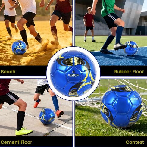 كرة قدم للأطفال من KUYOTQ مقاس 3، كرة تدريب ومطابقة من جلد TPU اللامع باللون الأزرق الذهبي للأطفال الشباب، بناء احترافي للاستخدام الداخلي والخارجي مع لمسة فائقة in Kuwait