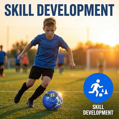 كرة قدم للأطفال من KUYOTQ مقاس 3، كرة تدريب ومطابقة من جلد TPU اللامع باللون الأزرق الذهبي للأطفال الشباب، بناء احترافي للاستخدام الداخلي والخارجي مع لمسة فائقة in Kuwait