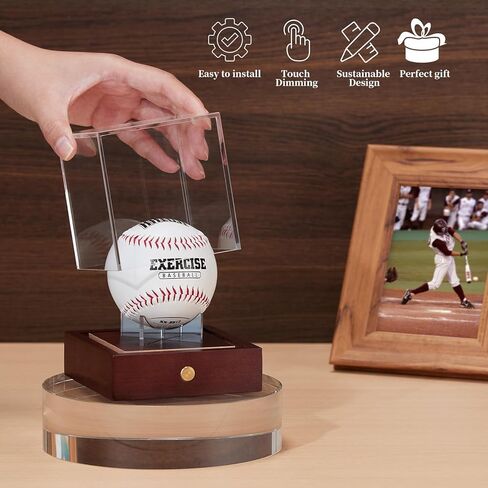 حافظة عرض البيسبول LED من HouseJoy: حامل كرة مكعب أكريليك مع ضوء 9 ألوان، صندوق عرض بقاعدة خشبية، مكعب شفاف محمي من الأشعة فوق البنفسجية لهدايا البيسبول التذكارية in Kuwait
