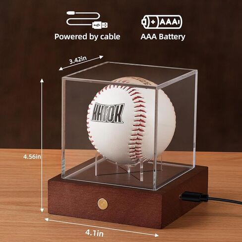 حافظة عرض البيسبول LED من HouseJoy: حامل كرة مكعب أكريليك مع ضوء 9 ألوان، صندوق عرض بقاعدة خشبية، مكعب شفاف محمي من الأشعة فوق البنفسجية لهدايا البيسبول التذكارية in Kuwait