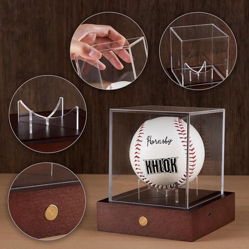 حافظة عرض البيسبول LED من HouseJoy: حامل كرة مكعب أكريليك مع ضوء 9 ألوان، صندوق عرض بقاعدة خشبية، مكعب شفاف محمي من الأشعة فوق البنفسجية لهدايا البيسبول التذكارية in Kuwait