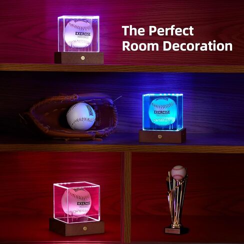 حافظة عرض البيسبول LED من HouseJoy: حامل كرة مكعب أكريليك مع ضوء 9 ألوان، صندوق عرض بقاعدة خشبية، مكعب شفاف محمي من الأشعة فوق البنفسجية لهدايا البيسبول التذكارية in Kuwait