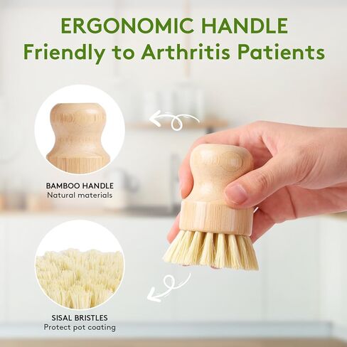 4 Pack Bamboo Dish Brush, Dish Scrubber Brush with Sisal Bristle, Natural Scrub Brush for Kitchen Cleaning Dishes, Pots, Pans, Bottles, Vegetables in Kuwait