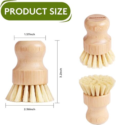 4 Pack Bamboo Dish Brush, Dish Scrubber Brush with Sisal Bristle, Natural Scrub Brush for Kitchen Cleaning Dishes, Pots, Pans, Bottles, Vegetables in Kuwait