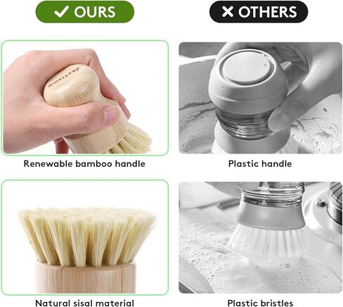 4 Pack Bamboo Dish Brush, Dish Scrubber Brush with Sisal Bristle, Natural Scrub Brush for Kitchen Cleaning Dishes, Pots, Pans, Bottles, Vegetables in Kuwait