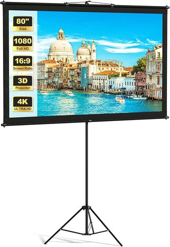 Projector Screen with Tripod Stand, Easy Setup Indoor Movie Screen, Lightweight Foldable Projection Screen for Camping, Home Theater, 100in, 16:9 4K in Saudi Arabia