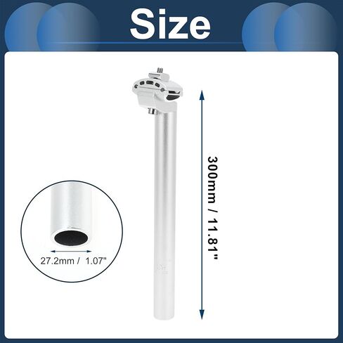 Bike Seat Posts 27.2x300mm Bike Saddle Post Seat Tube Aluminum Alloy Silver Tone Adjustable with Fixing Clip in Saudi Arabia