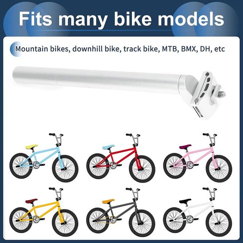 Bike Seat Posts 27.2x300mm Bike Saddle Post Seat Tube Aluminum Alloy Silver Tone Adjustable with Fixing Clip in Saudi Arabia