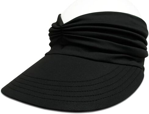 قبعة شمسية للنساء من الشمس للشاطئ للحماية من الأشعة فوق البنفسجية مع حافة واسعة للرياضة على الشاطئ والمشي لمسافات طويلة (أسود) in Kuwait