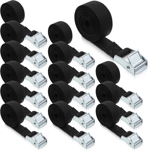 15 Pack Lashing Straps 6.5ft x 1" Adjustable Kayaks Tie Down Cam Buckle Straps with Buckles up to 250lbs for Cargo, Luggage, Motorcycles, Truck, Car Roof Rack, Surfboard, Black in Kuwait