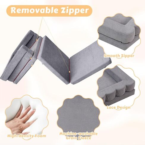 سرير السفر الصغير المحمول | 3 في 1 سرير أريكة قابلة للتحويل قابلة للمكوّلة متسكبة أرضية عالية الكثافة للأطفال ، نابمات قابلة للطي مع حقيبة يد مقاومة للماء ، كرسي أريكة قابلة للطي للتخييم والداخلية والخارجية والرمادية in Kuwait